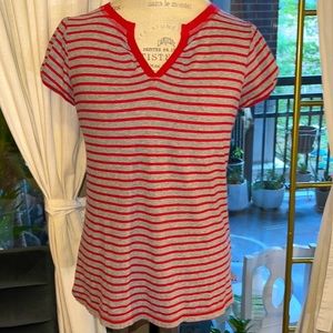HANNAH Stretch red & gray Small shortsleeve womens shirt ladies top​
